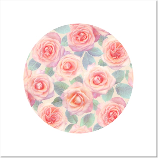 Oversized Opal Pink and Peach Painted Roses Wall Art by micklyn